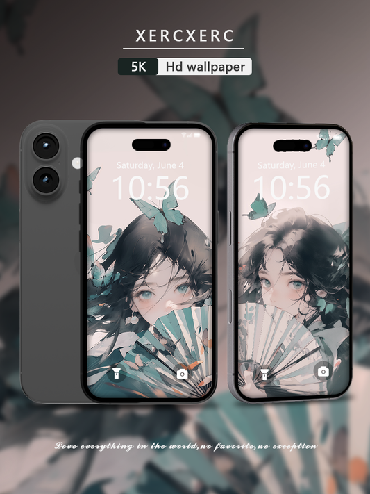 C037  · Ink Wash Style · Blue butterfly Phone Wallpaper