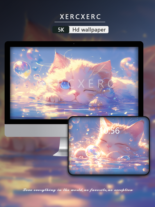 C022 · Healing · Floating Cat Computer Wallpaper