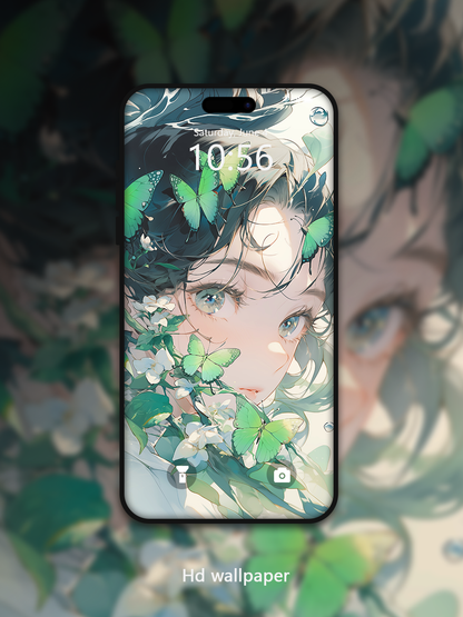 C055 · Ink Wash Style · Green Leaf  Phone Wallpaper