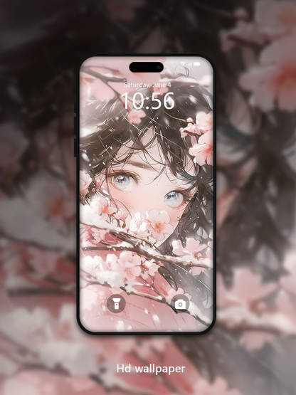 C045 · Ink Wash Style · Snow Cherry Phone Wallpaper