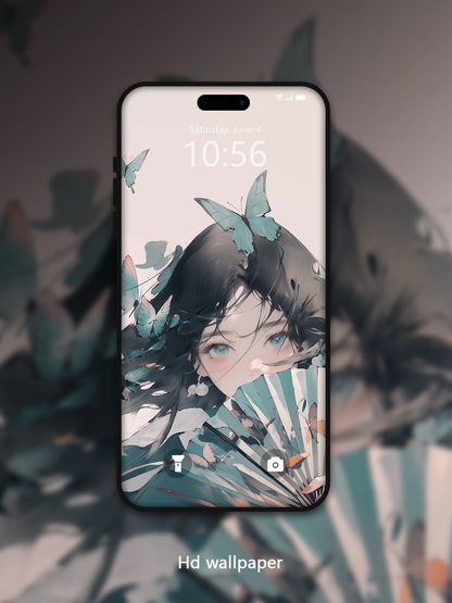 C037  · Ink Wash Style · Blue butterfly Phone Wallpaper