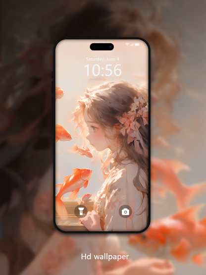 C035 · Oil Painting Style · Koi Carp Phone Wallpaper