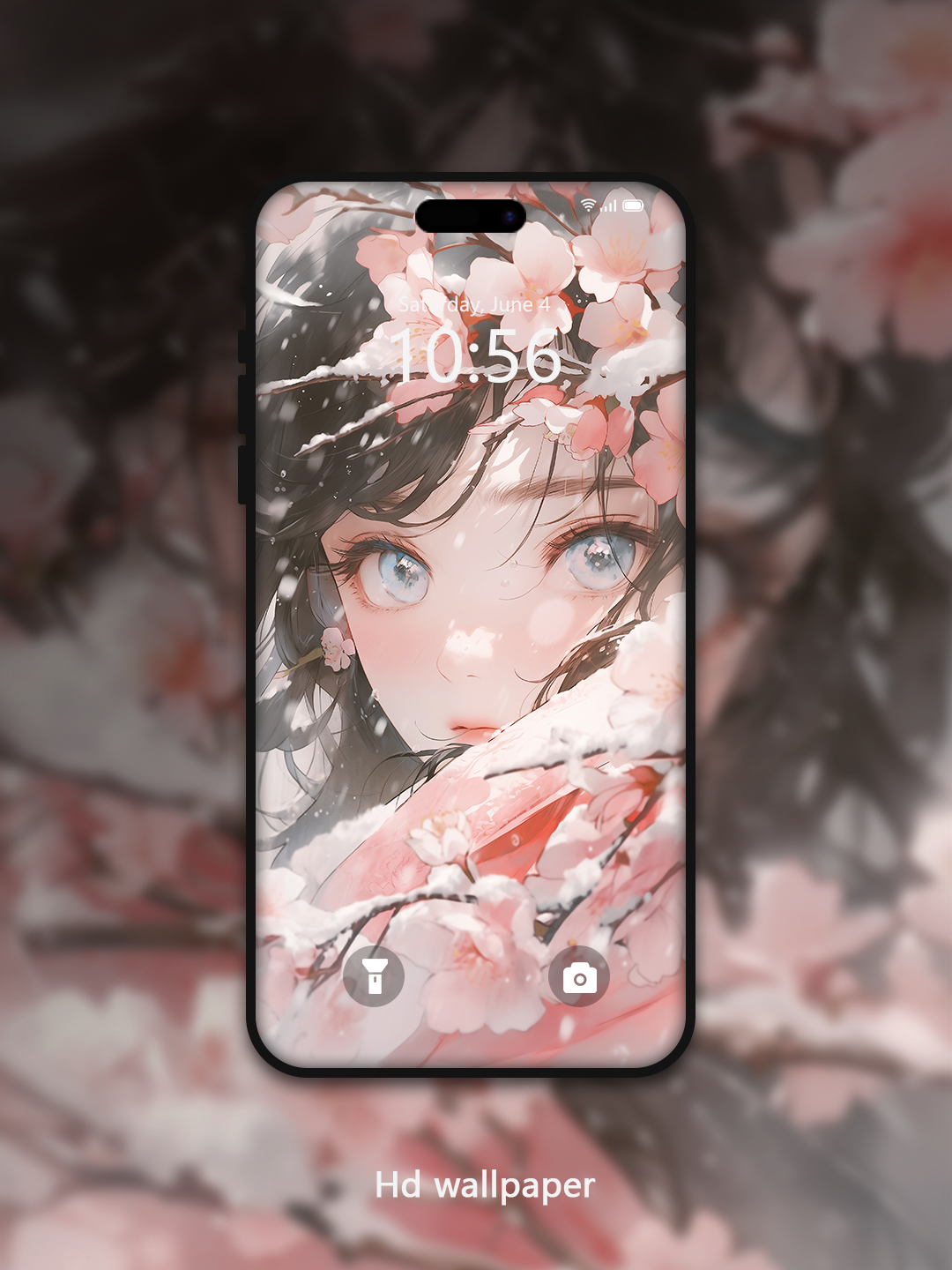 C045 · Ink Wash Style · Snow Cherry Phone Wallpaper