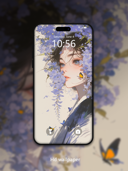 C039· Ink Wash Style · Purple Kite  Phone Wallpaper