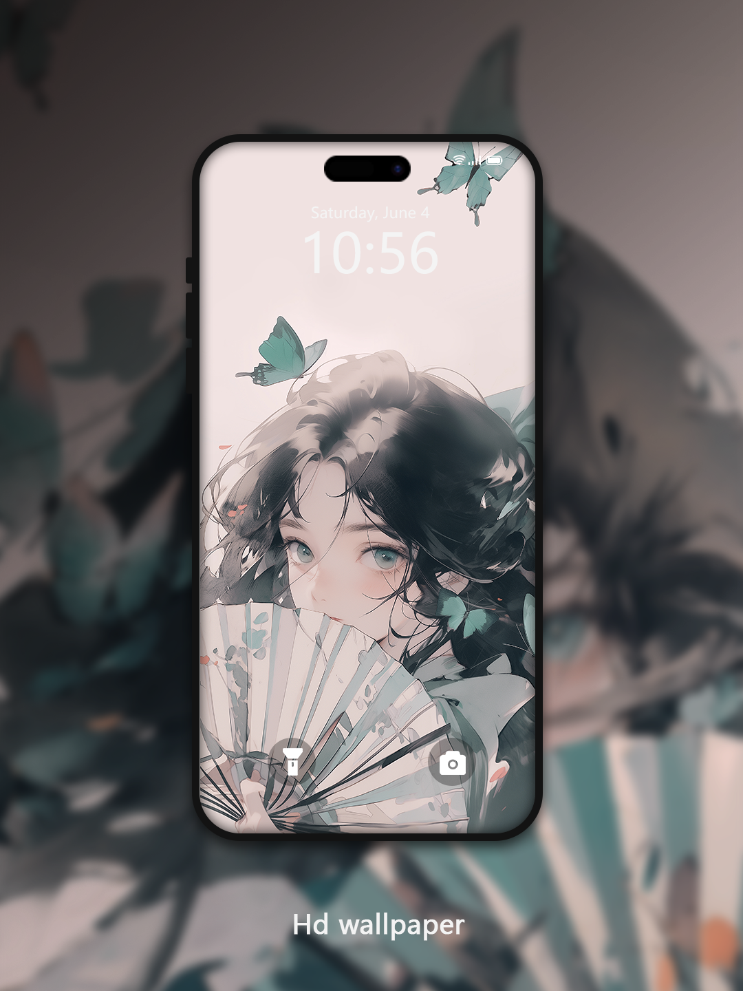 C037  · Ink Wash Style · Blue butterfly Phone Wallpaper